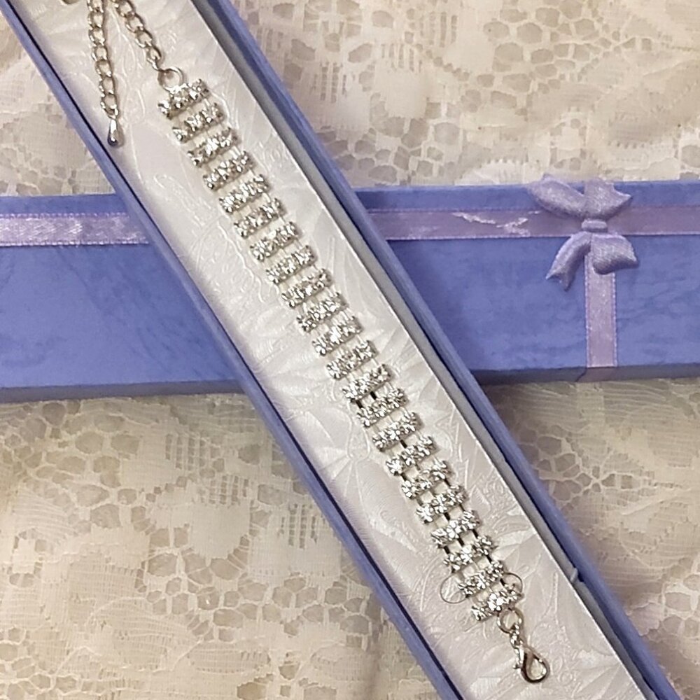New Clear Crystal 3 Lines Silver Tone Bangle Bracelet Girl's Jewelry Gifts
